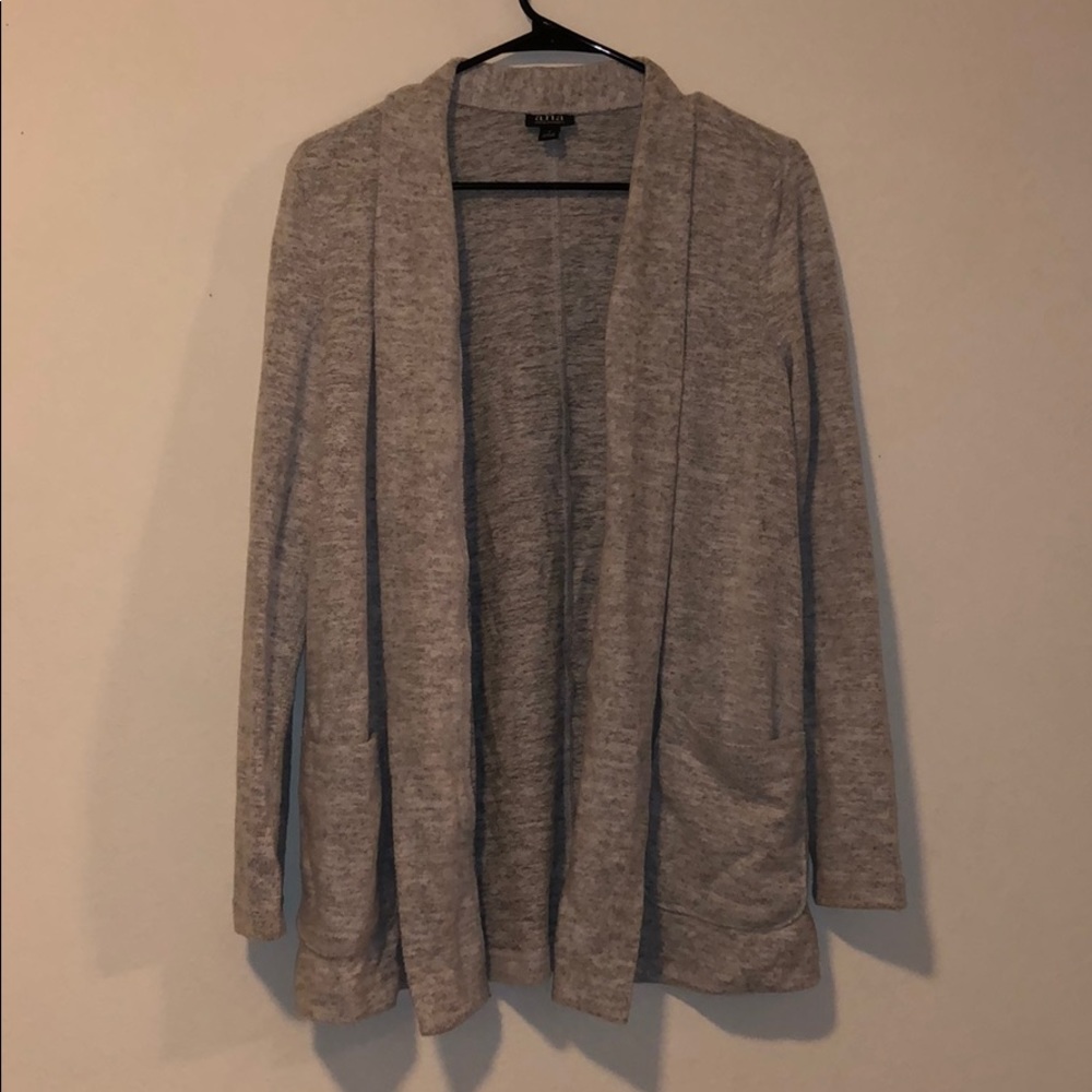 gray cardigan